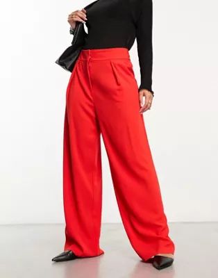 River Island Pleated wide leg trousers in red | ASOS (Global)