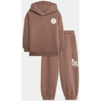 M&S Cotton Rich Baseball Top & Jogger Set (2-8 Yrs) Brown | Marks & Spencer (UK)
