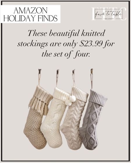 Amazon Holiday Finds. Follow @farmtotablecreations on Instagram for more inspiration. Christmas Stockings: 4 Pack 18 Inch Cable Knit Fireplace Stockings, Cozy Hanging Xmas Stockings Farmhouse Knitted Personalized Stocking Decorations for Family Holiday Décor, White Gray Beige. Christmas Stockings. Fireplace Decor  

#LTKHoliday #LTKhome #LTKfindsunder50