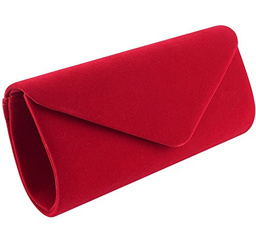 Women Evening Bag Clutch Purse,lovyoCoCo Handbag With Detachable Chain Strap for Wedding Cocktail Party Velvet Solid Color (Red) | Amazon (US)