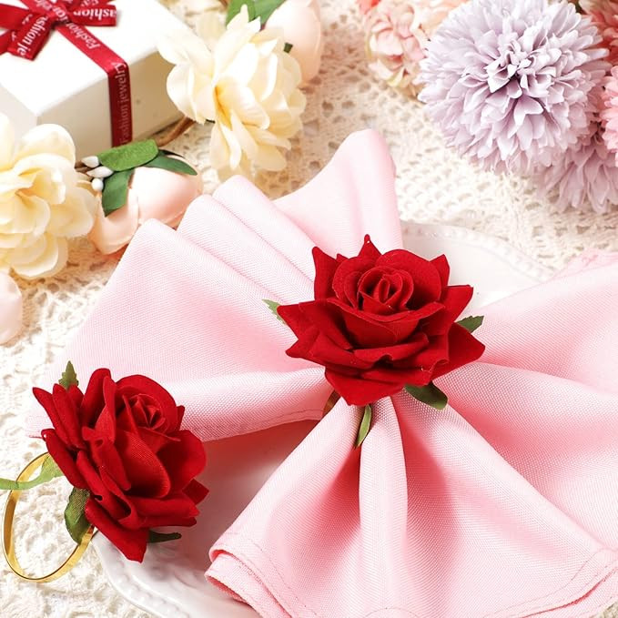 Set of 8 Valentine's Day Napkin Ring Rose Flower Metal Napkin Ring Designed with Rose Serviette B... | Amazon (US)