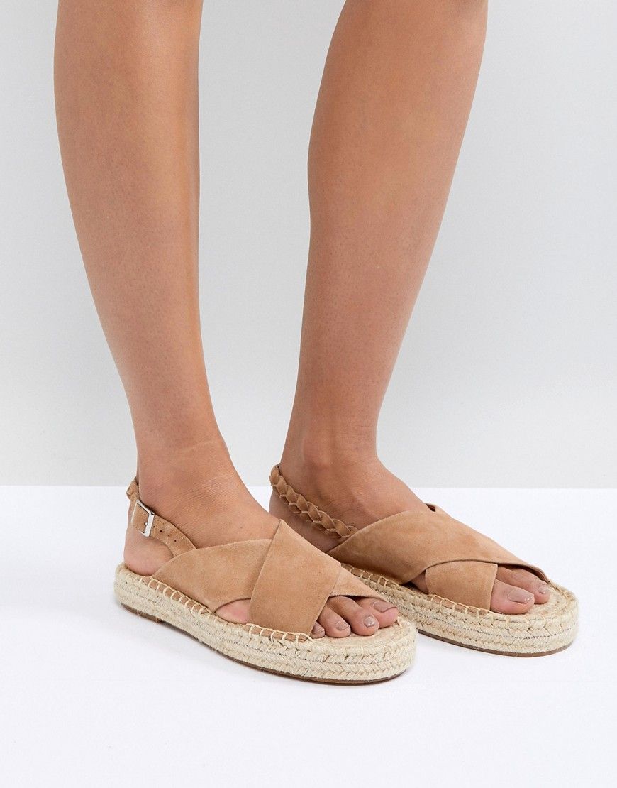 Suncoo Cross Front Flat Sandals in Suede - Brown | ASOS US