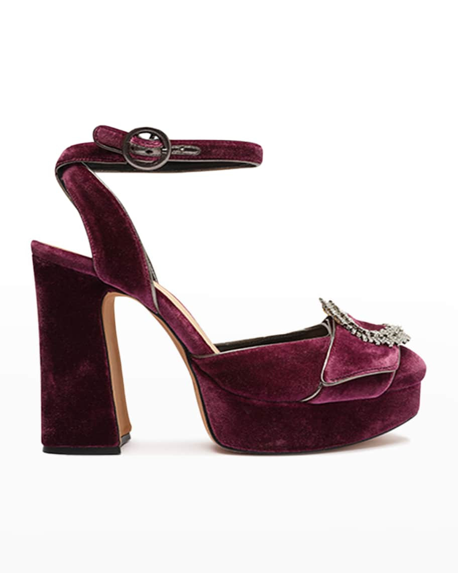 Alexandre Birman Madelina Velvet Crystal Platform Sandals | Neiman Marcus