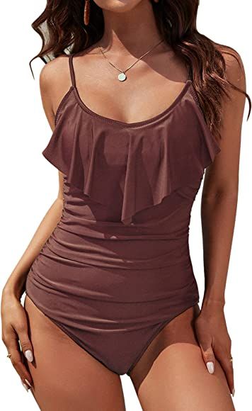 Blooming Jelly Womens One Piece Bathing Suit Tummy Control Swimwear Slimming Ruffle Vintage Swimsuit | Amazon (US)