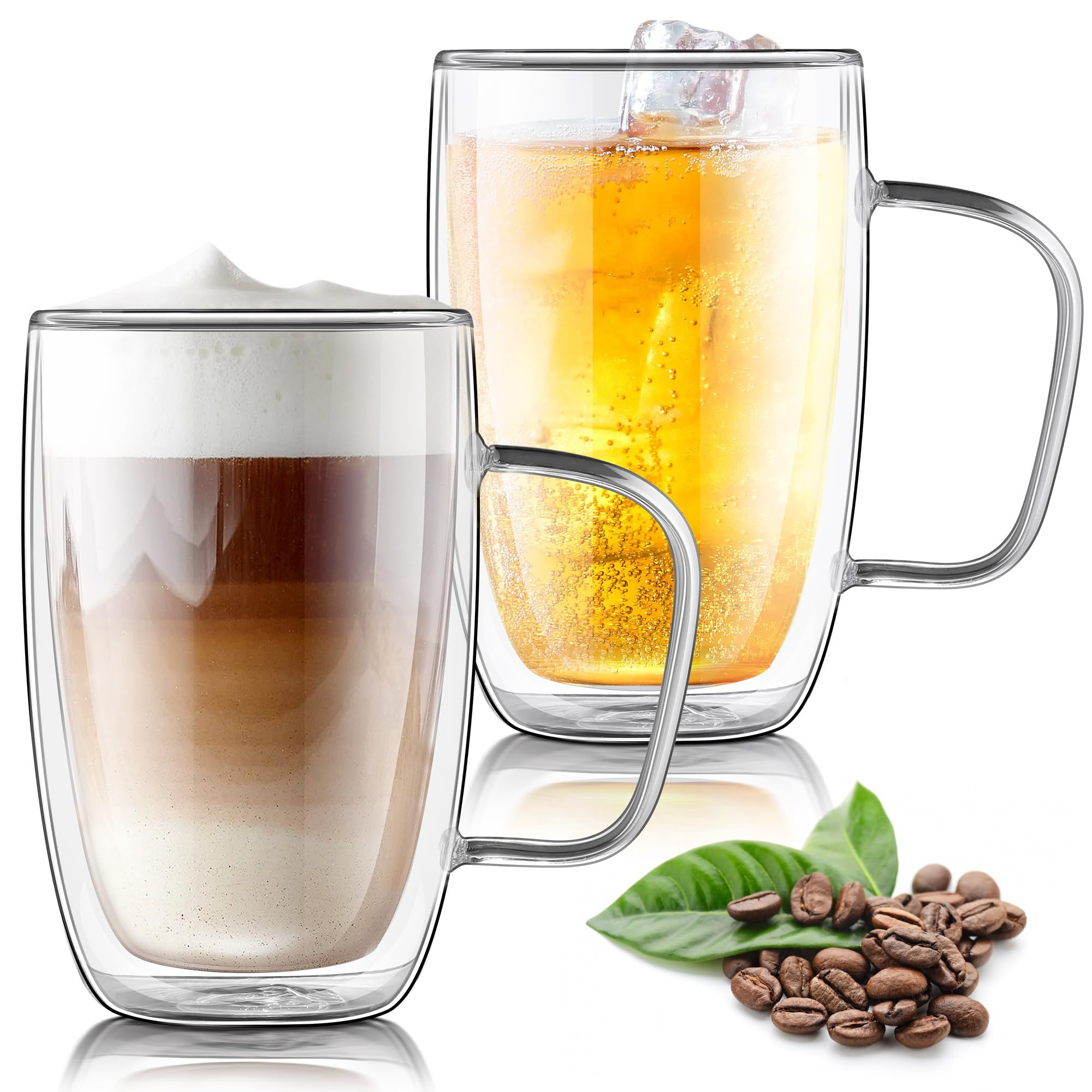 Joeyan Large Clear Double Walled Glass Coffee Mugs 16 oz, Double Layer Tea Latte Cappuccino Glass... | Amazon (CA)