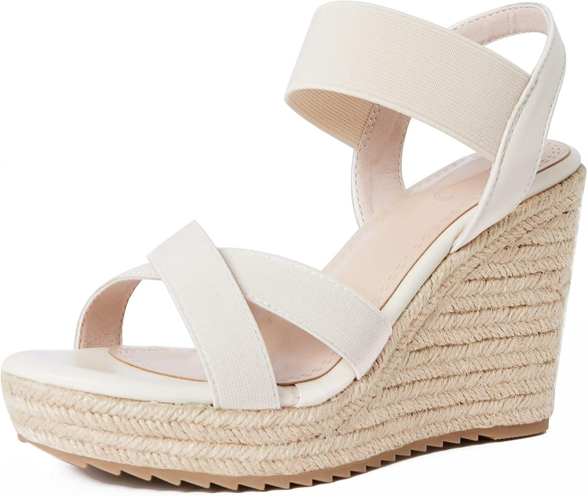 mikarka Women's Open Toe Espadrilles Wedge Sandal Slip On Elastic Ankle Strap Platform Sandals Dr... | Amazon (US)