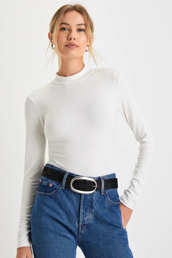 Begin with the Basics Ivory Mock Neck Long Sleeve Top | Lulus
