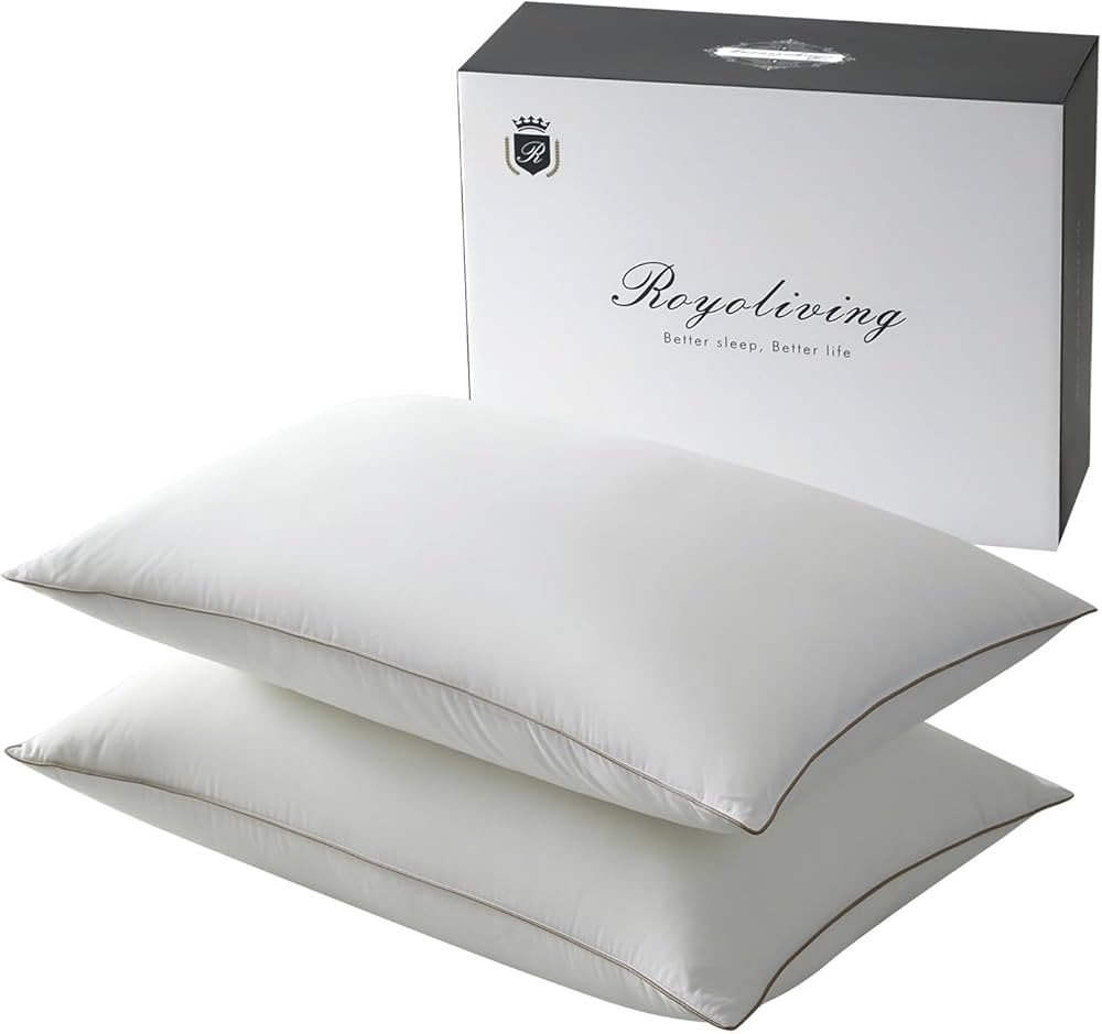 Royoliving Premium Feather Down Bed Pillows for Sleeping King Size Pack of 2-100% Cotton Fabric, ... | Amazon (US)