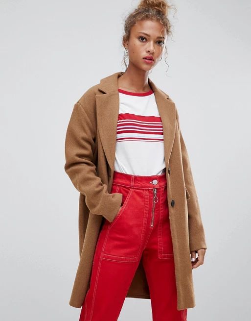 Pull&Bear button front coat in tan | ASOS US