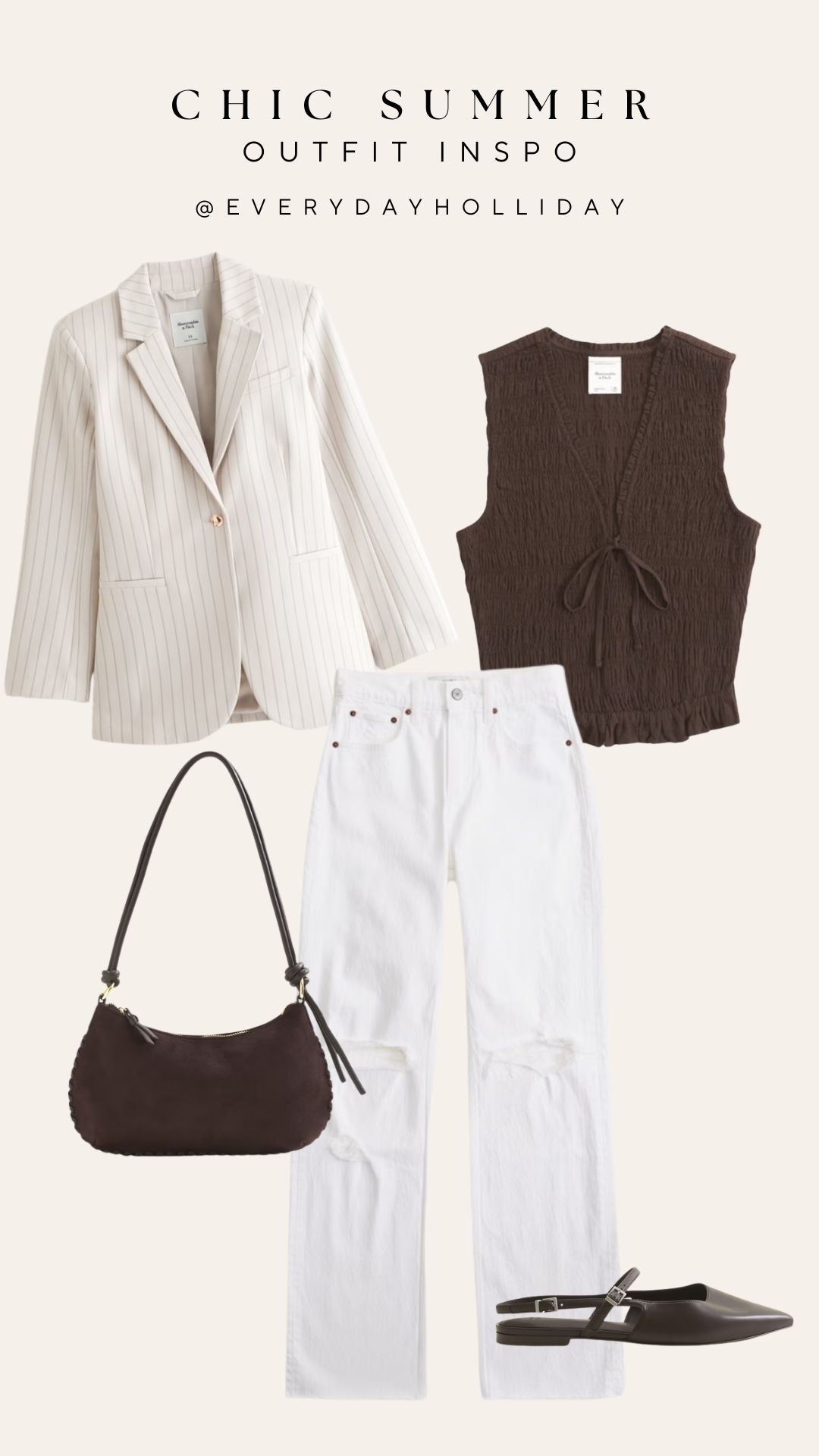 This brown and white Abercrombie combo might be my favorite outfit formula right now — the striped blazer and smocked tie vest are such good pieces and they work together or separately. Everything is linked from Abercrombie.

#LTKootd #LTKWorkwear #LTKgrwm