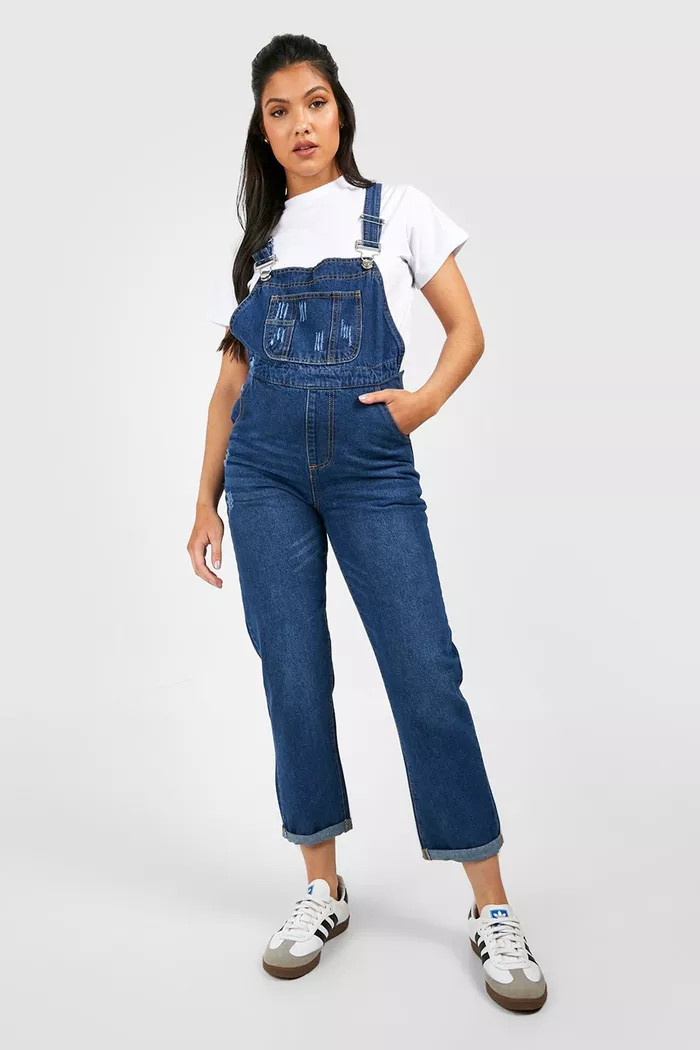 Maternity Mid Blue Wash Dungarees | Boohoo.com (UK & IE)