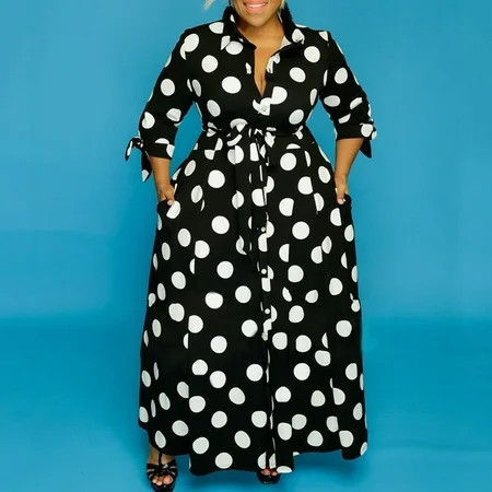 Spring New Plus Size Shirt Long Sleeve Polka Dot Dress | Walmart (US)