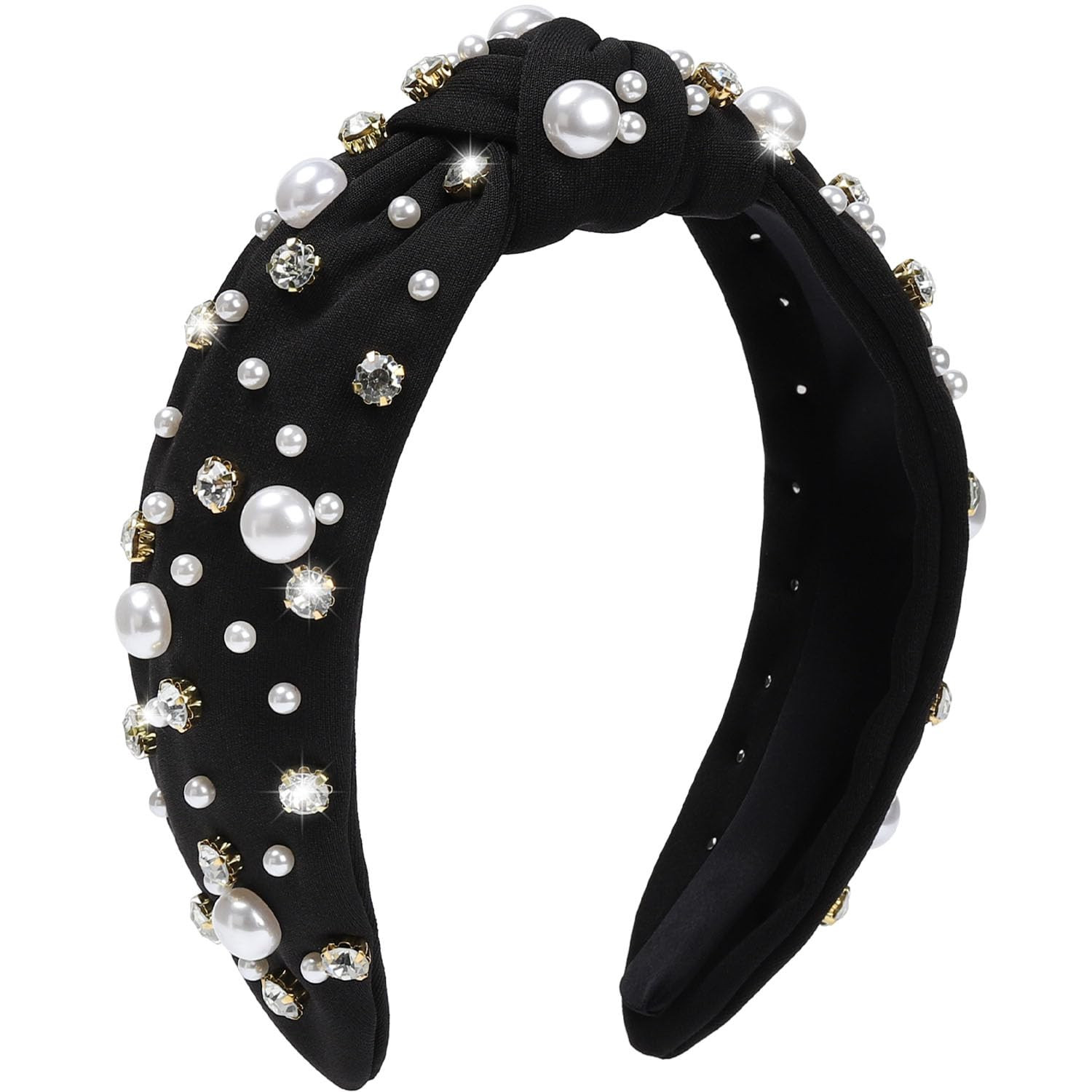 WantGor Pearl Knotted Headband, Women Rhinestone Embellished Hairband Elegant Wide Top Knot Bride... | Amazon (US)