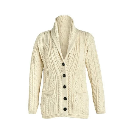 Aran Woolen Mills Women s Merino Wool Grandad Cardigan Sweater - Cable Knit | Walmart (US)