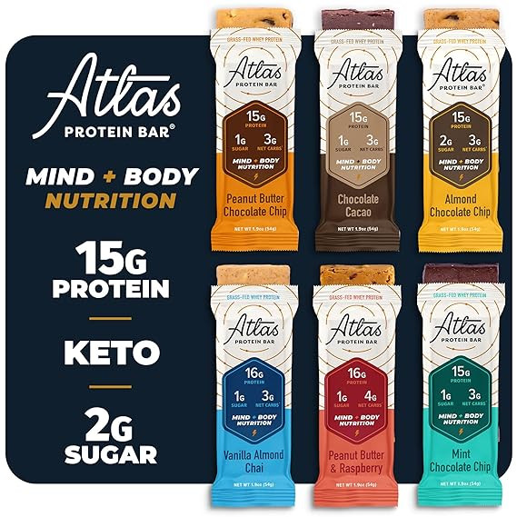 Atlas Protein Bar, Keto snack, Breakfast, Pre/Post workout, Organic Ashwagandha, Grass Fed Whey, ... | Amazon (US)