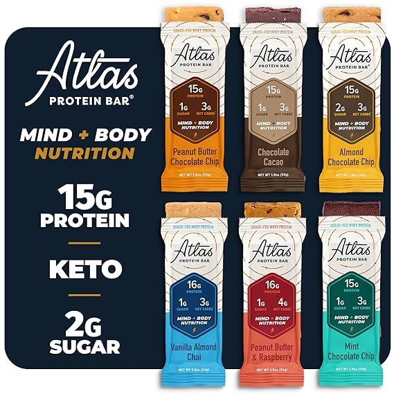 Atlas Protein Bar, Keto snack, Breakfast, Pre/Post workout, Organic Ashwagandha, Grass Fed Whey, ... | Amazon (US)