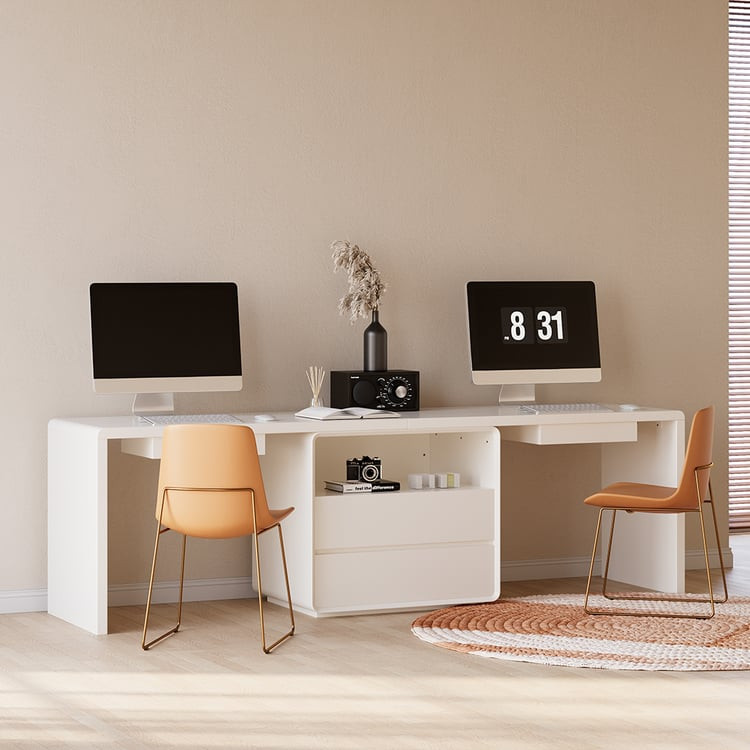 94.5" Two Person Double Desk Modern White Retangular Office Desk 4 Drawers & 1 Cabinet | Homary