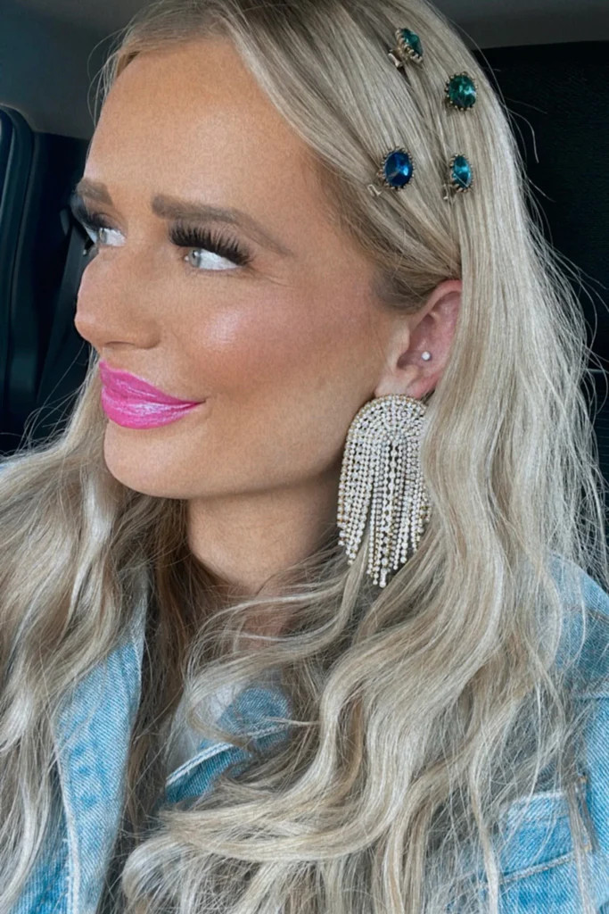 NEW & AS SEEN ON LAINEY WILSON!! Champagne Crystal Jumbo Rainbow Earrings | Glitzy Bella