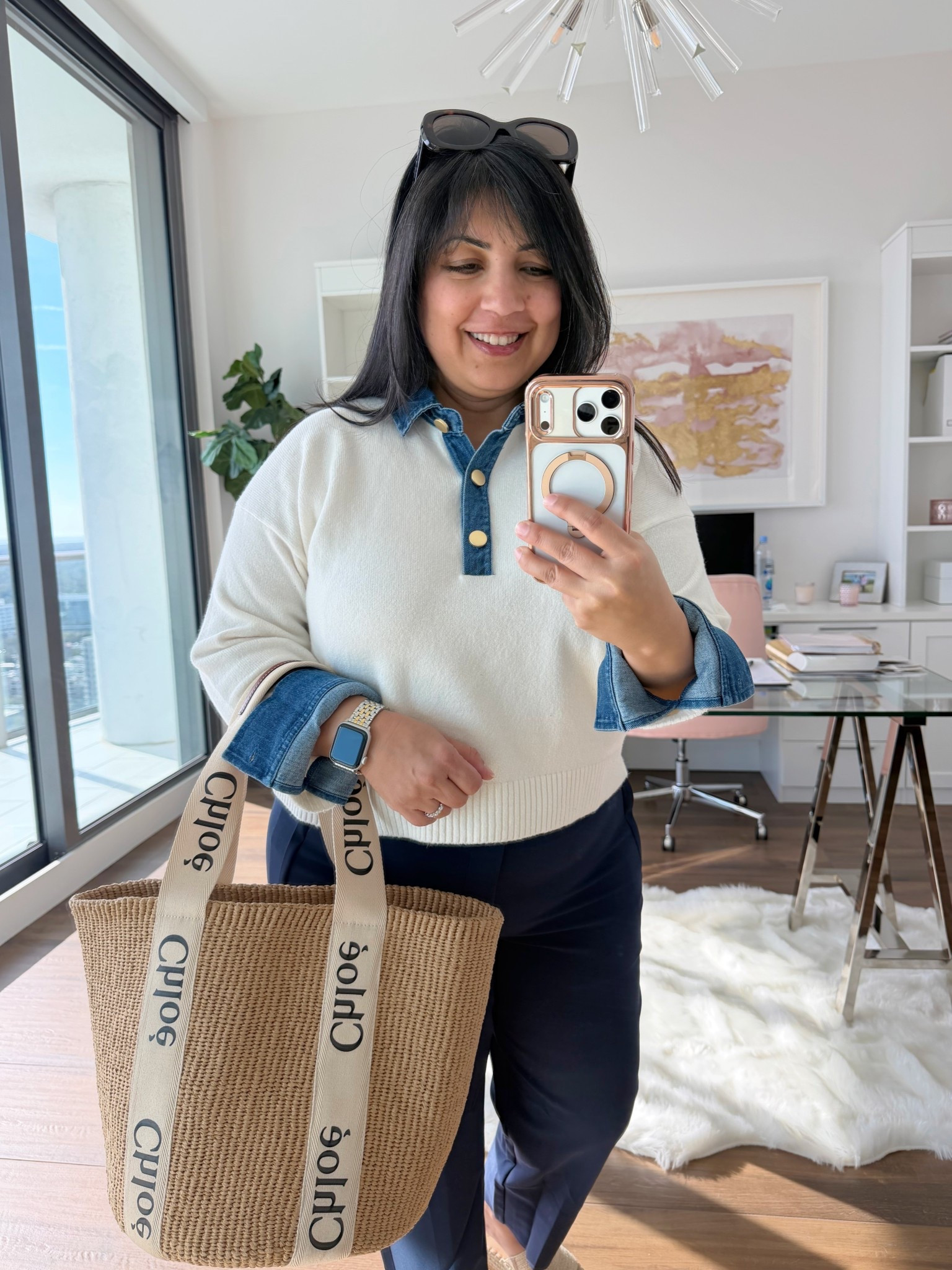 Loft denim trim henley sweater on sale 40% off + an extra 25% off + free shipping! Wearing it here in size large petite. 

#LTKPetite #LTKSaleAlert #LTKMidsize