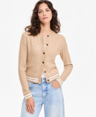 On 34th Women's Tipped Cable Cora Cardigan, Macy's Exclusive - Basic Navy | Macy's