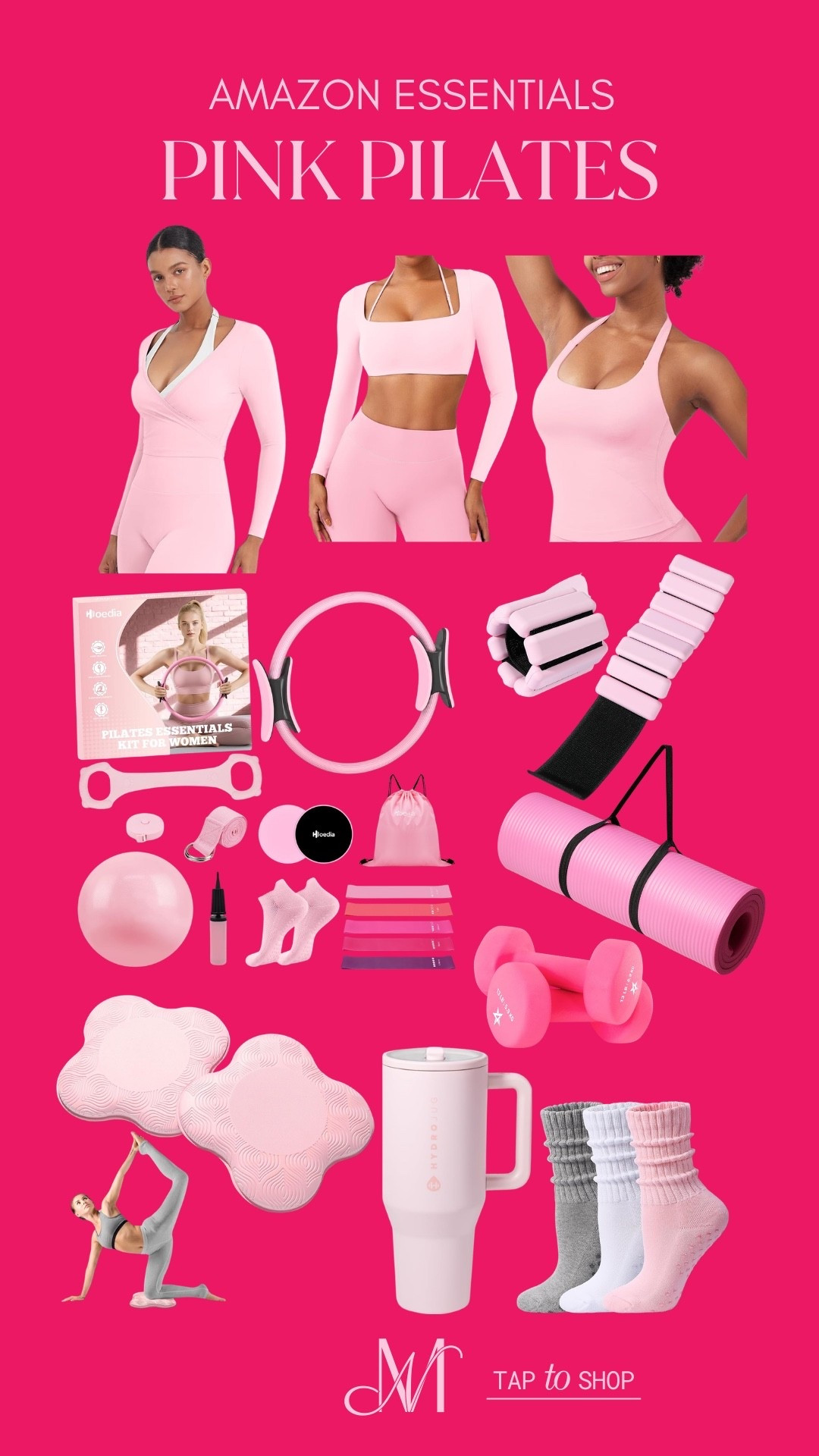 Currently in my pink pilates phase and honestly… it’s motivating me way more than I expected.

This isn’t one big kit — it’s all my favorite pink pilates essentials pulled together. The ring, ball, bands, sliders, strap, grippy socks, cute bag — everything you’d need to build your own little at-home setup.

I love picking pieces that feel good and look cute because it makes me actually want to roll out the mat and move. Whether you’re doing full workouts or just squeezing in 15 minutes, this makes it feel put together.

Soft, feminine, consistent energy this season 💕

amazon fitness finds, pink workout essentials, at home pilates, wellness routine, pilates girl aesthetic

#LTKActive #LTKselfcare #LTKfitnessgoals