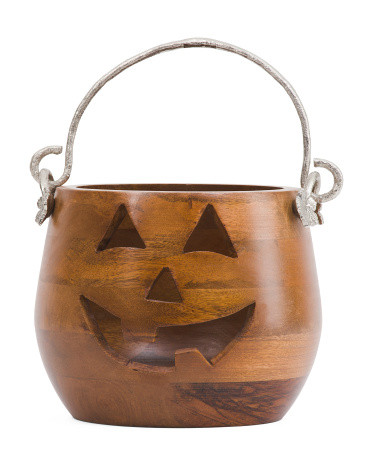 9.5in Wooden Jack O Lantern Candy Bowl | TJ Maxx