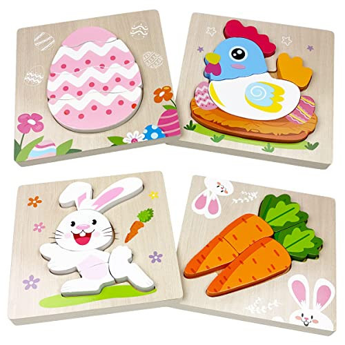 Anditoy 4 Pack Easter Wooden Puzzles for Kids Toddlers Easter Toys Easter Basket Stuffers Gifts Party Favors | Amazon (US)