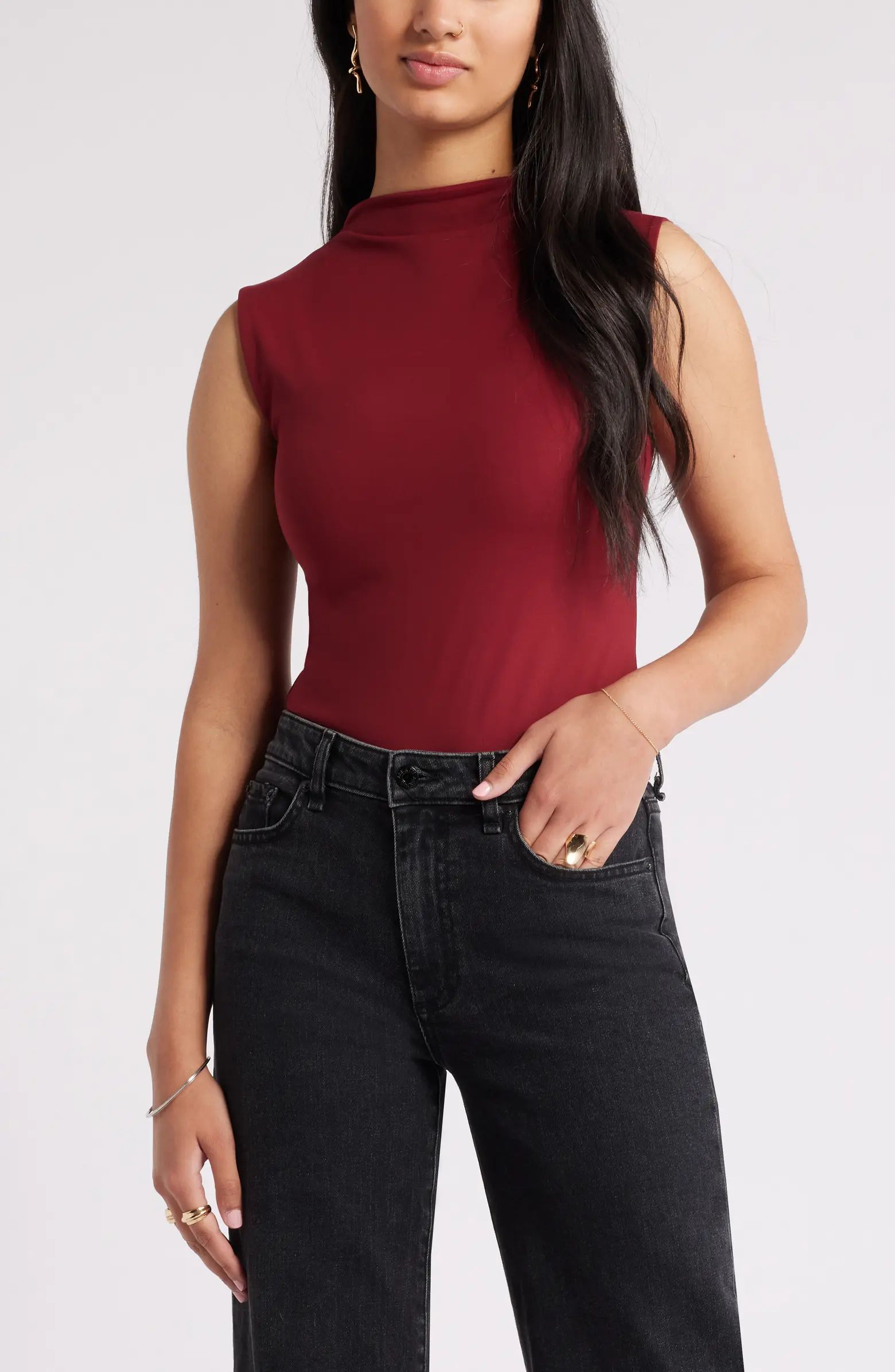 Funnel Neck Double Layer Bodysuit | Nordstrom