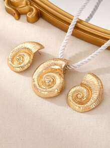 3pcs/Set Fashionable Exaggerated Shell & Conch Pendant Necklace & Earrings Jewelry Set In Beach S... | SHEIN