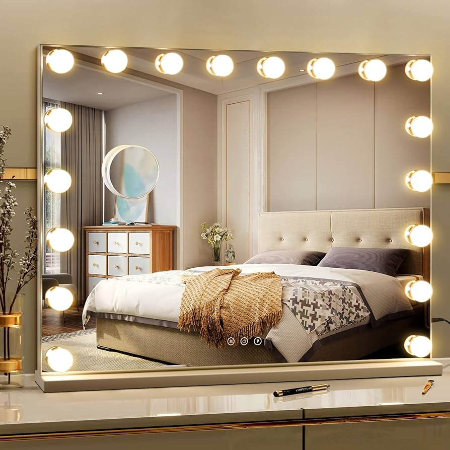 VORREMIRR Hollywood Vanity Mirror with Lights 28 x 22 Inch Large Makeup Mirror with 18 Dimmable B... | Amazon (US)
