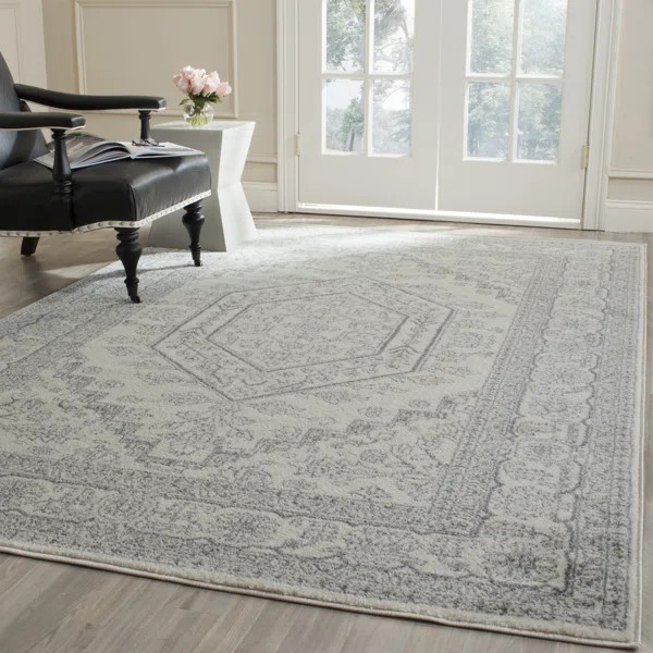 Ebenezer Contemporary Power Loomed Ivory/Silver Area Rug | Wayfair North America