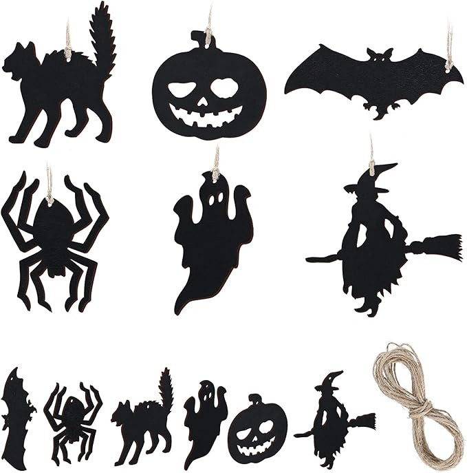 Halloween Wooden Slices Cutouts Halloween Hanging Wood Ornaments with Rope Halloween Hanging Tags... | Amazon (US)