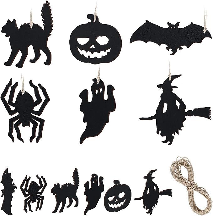Halloween Wooden Slices Cutouts Halloween Hanging Wood Ornaments with Rope Halloween Hanging Tags... | Amazon (US)