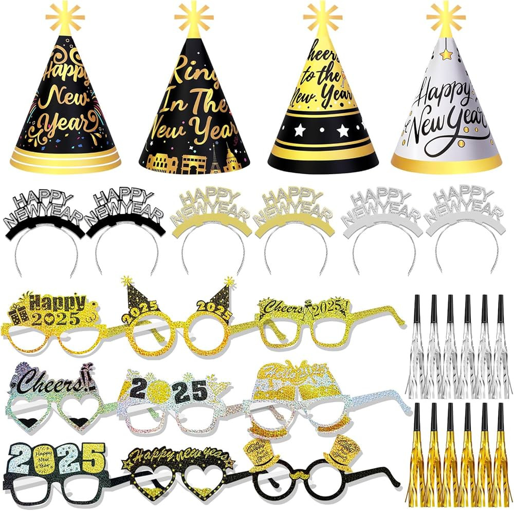 DPKOW 2025 New Year Eve Party Supplies New Year Photo Booth Props New Year Paper Cone Hats Eyegla... | Amazon (CA)