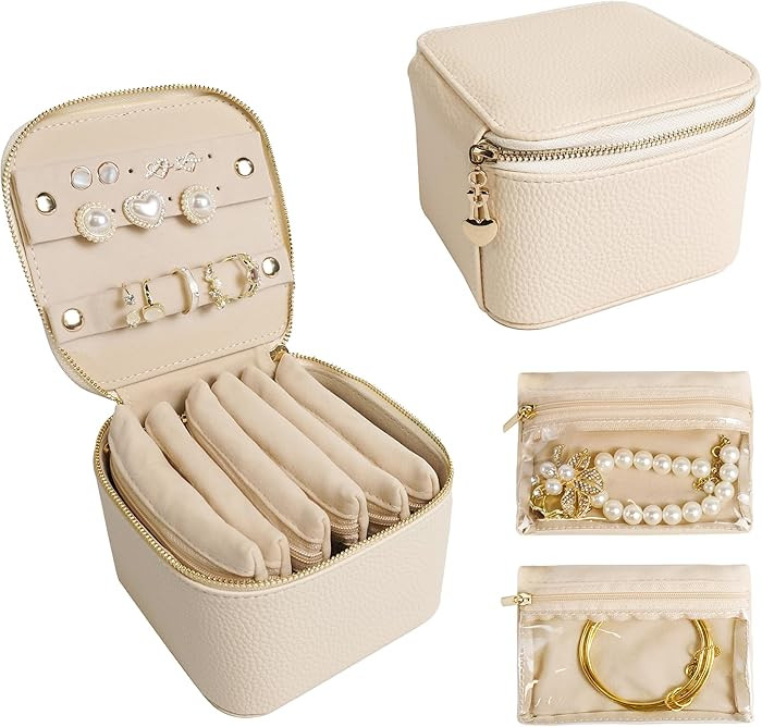 Travel Jewelry Case, Small Travel Jewelry Box with 6 Velvet Jewelry Bag Mini Pouch, Portable Trav... | Amazon (US)