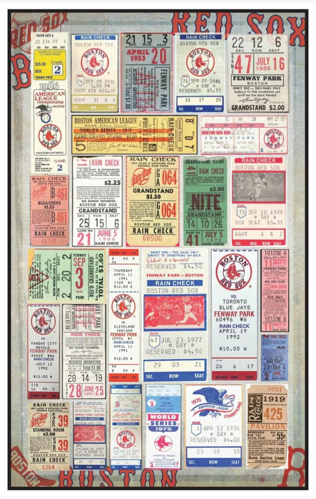 Boston Red Sox vintage ticket stub collage print 15 by 24 or 11 by 17 | Etsy (US)