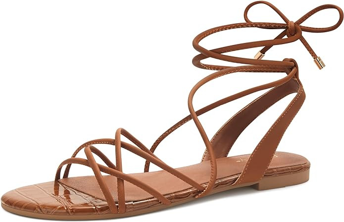 PARTY Women's Strappy Sandals Gladiator Lace Up Flats Summer Wrap Open Toe Tie Up Shoes | Amazon (US)