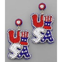 Patriotic USA Seedbead Clipon Earrings American Flag Clip Post Seed Beaded Designs | Etsy (US)