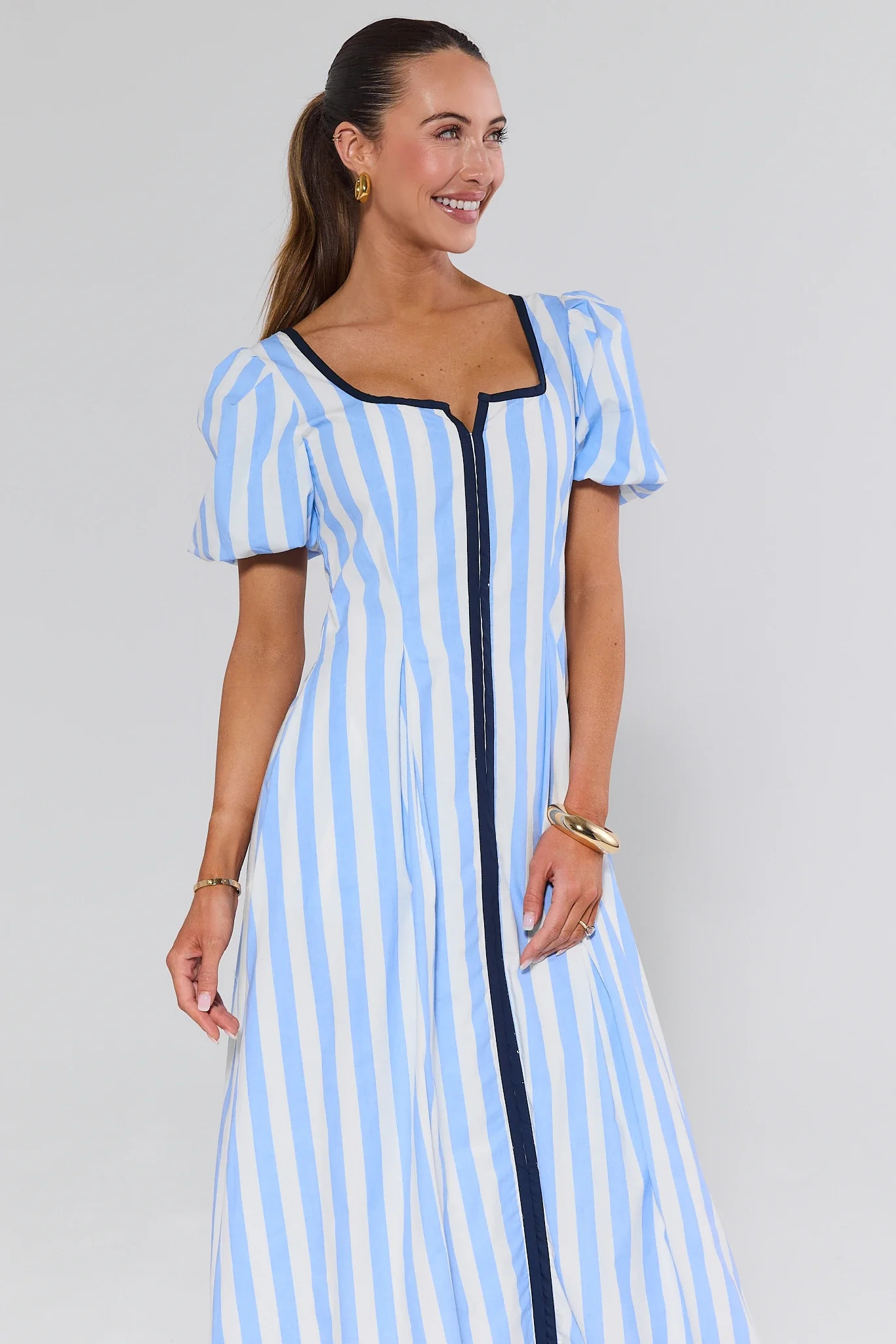 Anyssa Blue Striped Maxi Dress | Avara