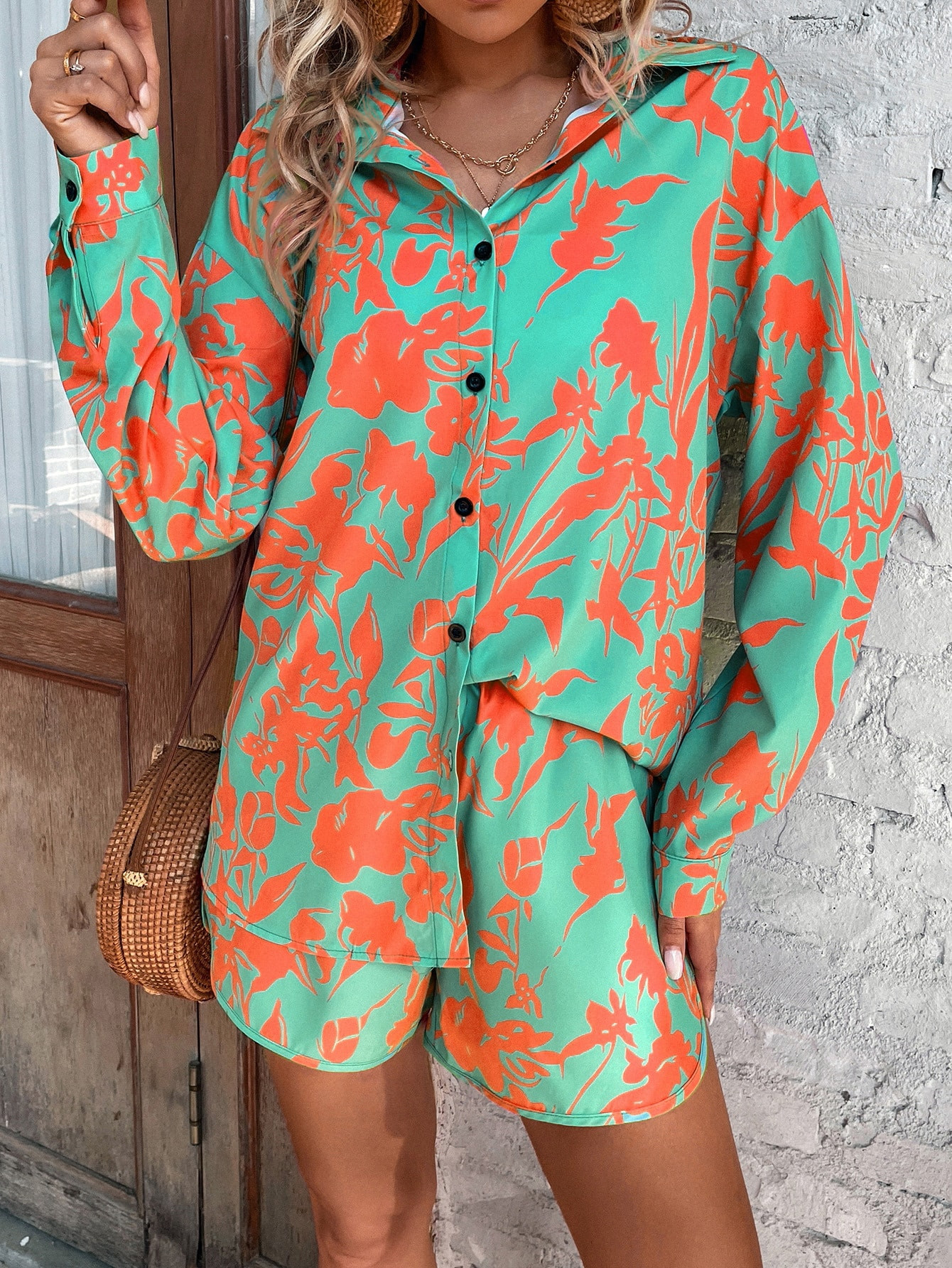 SHEIN VCAY Floral Print Shirt & Shorts | SHEIN