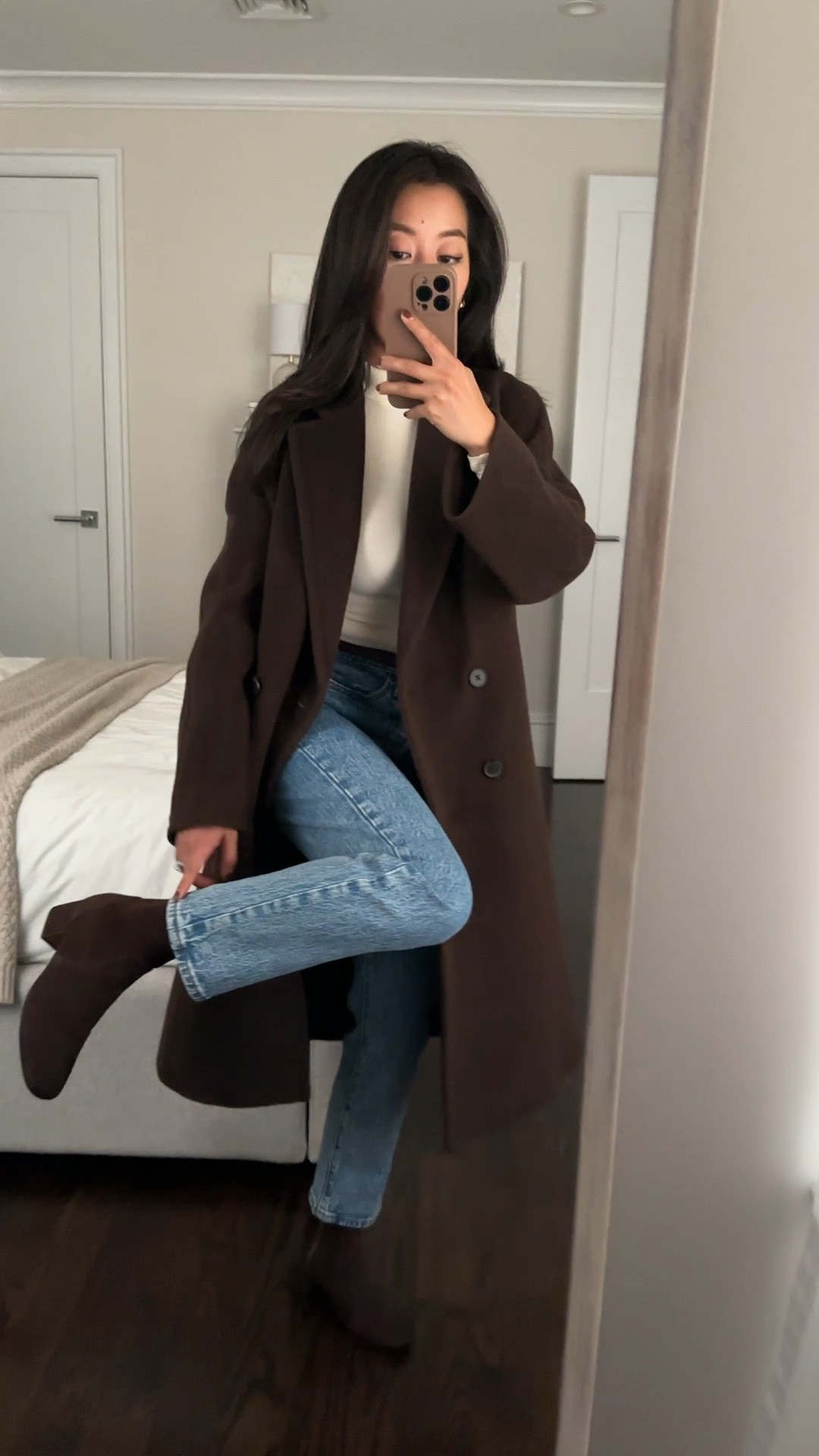 Comfy supportive walking booties on sale at nordstorm, Bloomingdales (discount in cart) & KC website - linked all the retailers so you can find your size in stock and the best price!

• Gentle Souls by Kenneth Cole suede ankle bootie 5.5. Runs a little narrow so I sized up to my bigger half size. 

comfy, well cushioned and with arch support. Slim stretchy shaft with zipper fits easily under pants. 

Gentle Souls booties have several different style names and they pretty much all fit & feel the same and look super similar except for the heel shape. I own the Emily and Ebert in different colors (black, chocolate, beige)

• Aritzia slouch coat - Trying on xxs Short in Burnt Cedar. Aritzia makes 2 coat styles in petite! They call it “Short,” but the entire garment is adjusted for shorter proportions

I have on XXS Short in the Slouch Coat (Re) camel Wool and it’s a generous, roomy fit with plenty of room to layer a sweater underneath. Some reviews suggested sizing down. Coat is very nice quality and truly a plush, thick, warmer coat but doesn’t feel heavy. There is an internal lining between the layers that adds extra insulation without heaviness. 

• Edited Pieces belt xxs (coming soon to EditedPieces.com)

• Levi’s Wedgie Straight jeans in 24 waist x 26 length, in “space to think” wash which is a grainy medium blue. Love these! Size up if between sizes 

• Gap mockneck shirt Xs petite 


#LTKSeasonal #LTKShoeCrush #LTKStyleTip