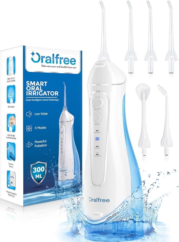 Oralfree Water Dental Flosser Cordless for Teeth Cleaning - 4 Modes Oral Irrigator 300ML Braces F... | Amazon (US)