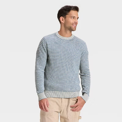 Men's Textured Striped Crewneck Sweater - Goodfellow & Co™ Blue XL | Target