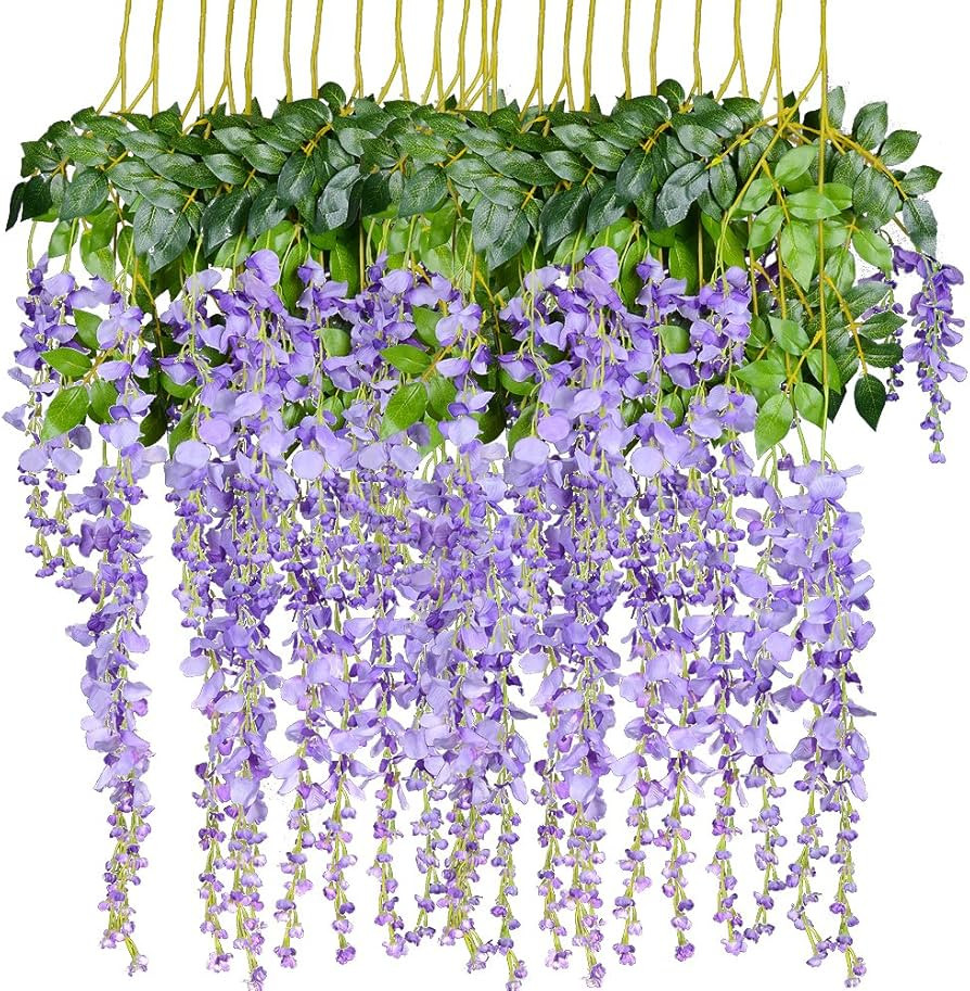 DearHouse 12 Pack 3.6 Feet Artificial Fake Wisteria Vine Ratta Hanging Garland Silk Flowers Strin... | Amazon (US)