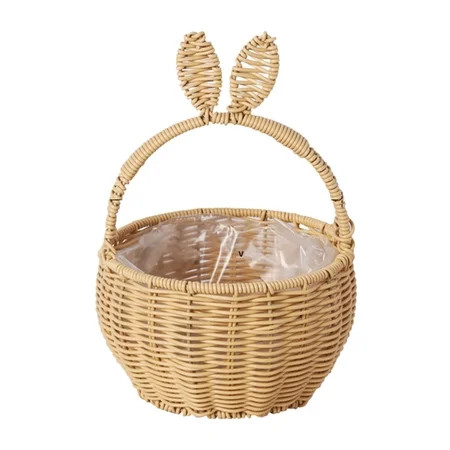 Woven Easter Basket with Handle, Bunny Easter Baskets, Easter Egg Hunt Carrier Baskets, Easter Woven Picnic Basket with Cute Rabbit Ears, Small Gift Wicker Wicker Storage Basket, Party Supplies | Walmart (US)