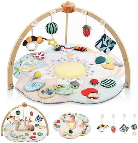Baby Play Gym & Activity Mat, 5 Developmental Zones Tummy Time Mat with 4 Detachable Sensory Toys... | Amazon (US)