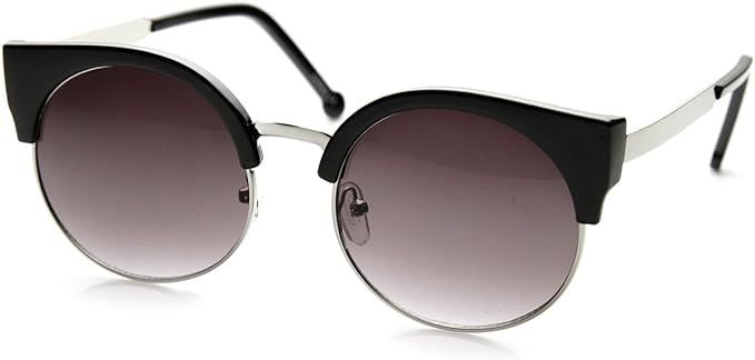 zeroUV Classic Round Half Frame Metal Temple Circle Cat Eye Sunglasses | Amazon (US)