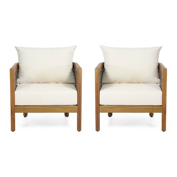 Burchett Outdoor Acacia Wood Club Chairs with Cushions (Set of 2) by Christopher Knight Home | Bed Bath & Beyond