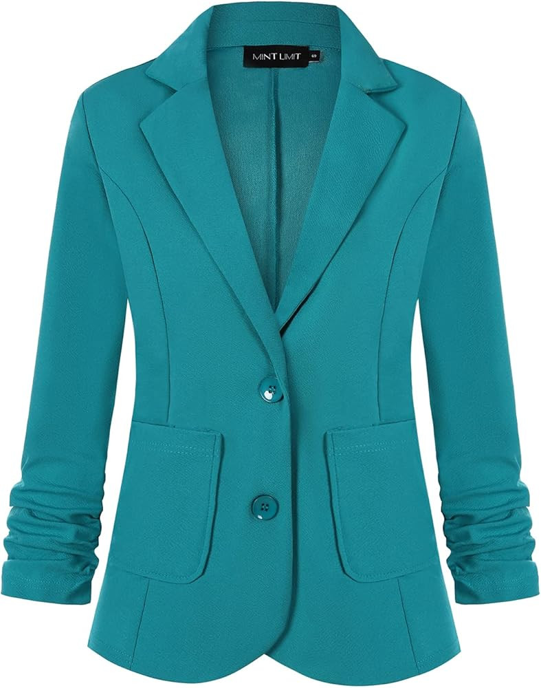 Unifizz Womens Casual Work Office Blazer Pockets Buttons Suit Jacket 3/4 Sleeve | Amazon (US)