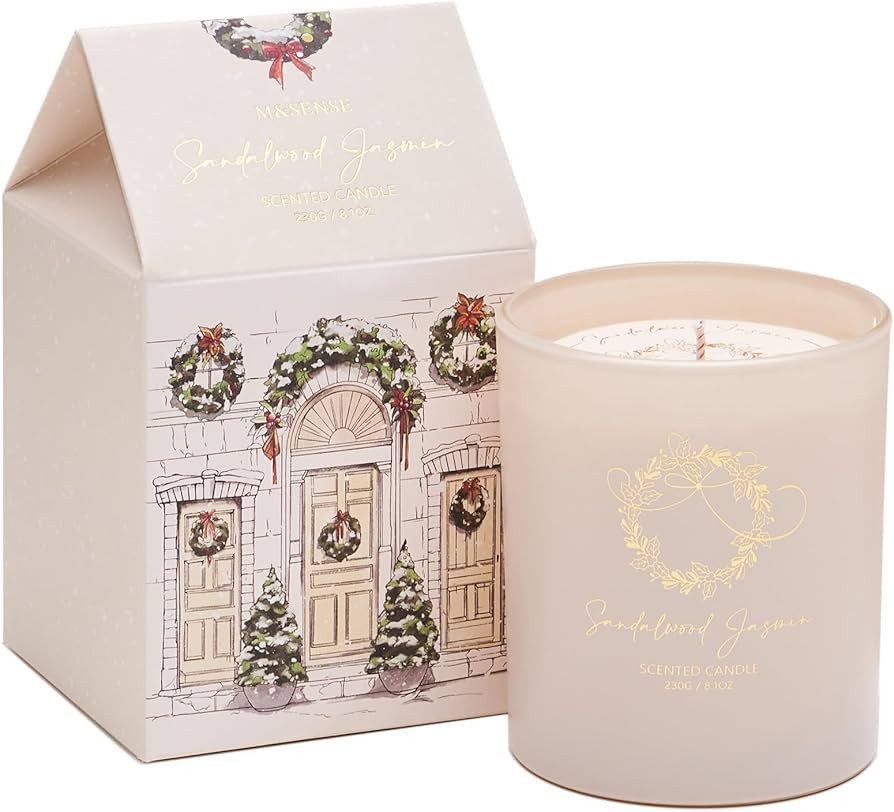 M&SENSE Christmas Holiday Candle - Sandalwood Jasmin Scent, 8.1oz Soy Wax, Ideal Winter Home Deco... | Amazon (US)